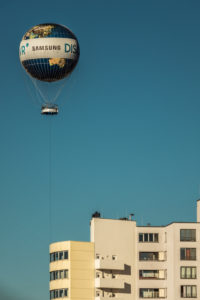 Hot air balloon at Potsdamer Platz in the air Hot air balloon at Potsdamer Platz in the air
